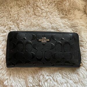 COACH Black Accordion Zip Wallet Monogram